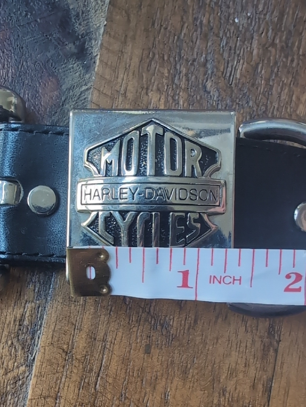 Harley-Davidson Black Leather Belt with Silver Chrome Logo Buckle - Picture 12 of 13